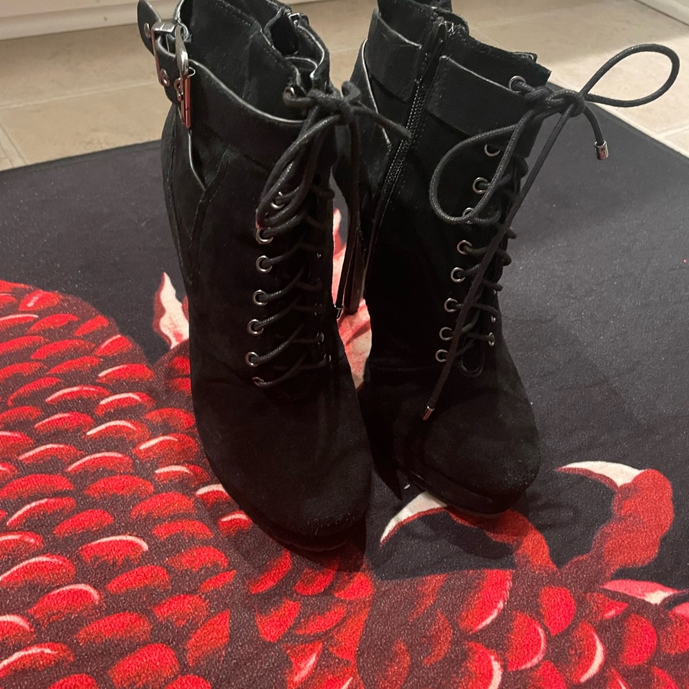 Aldo Black Lace Up Boots with High Heel and Suede Material